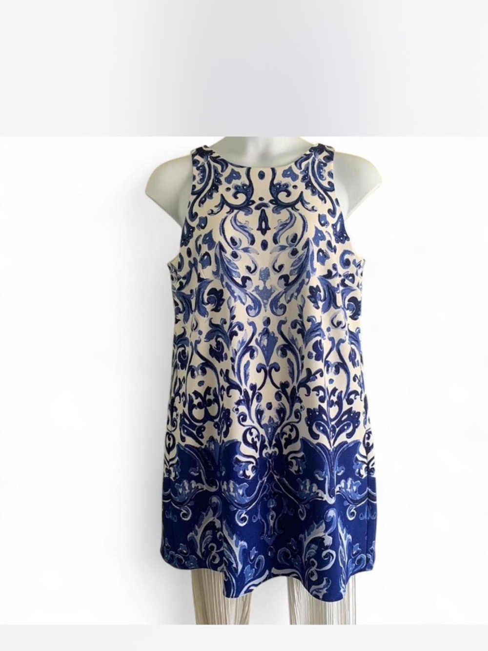 Cottage Ralph Lauren Navy and White Sleeveless Printed Shift Dress Size 14